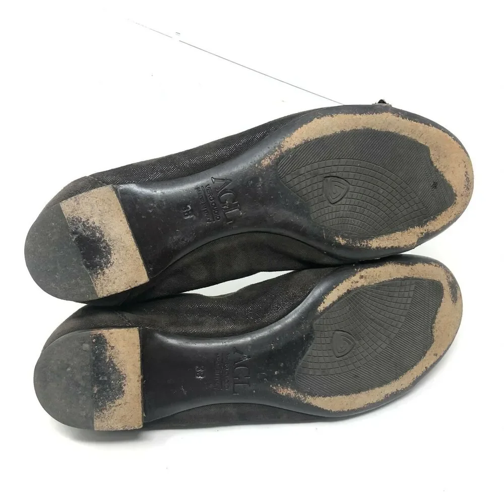 AGL Shimmer Ballet Flat Womens 38 / 8 Brown‎ Leather Patent Cap Toe Slip On